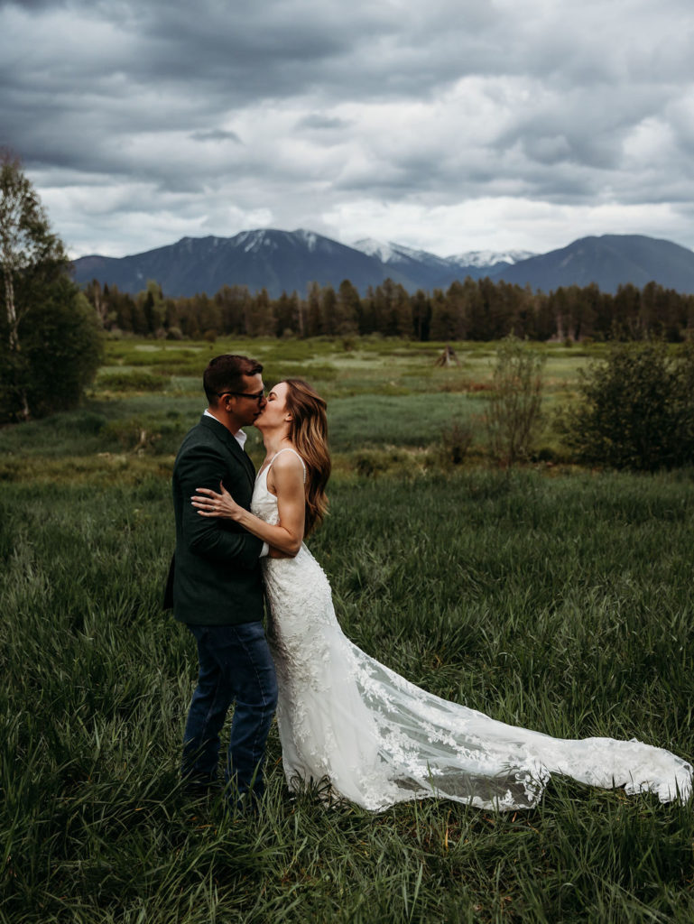 Bride and groom portraits near Glacier National Park