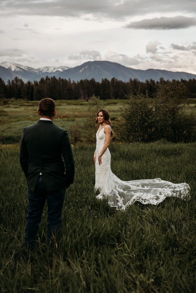 Bride and groom Montana wedding portraits near Glacier National Park