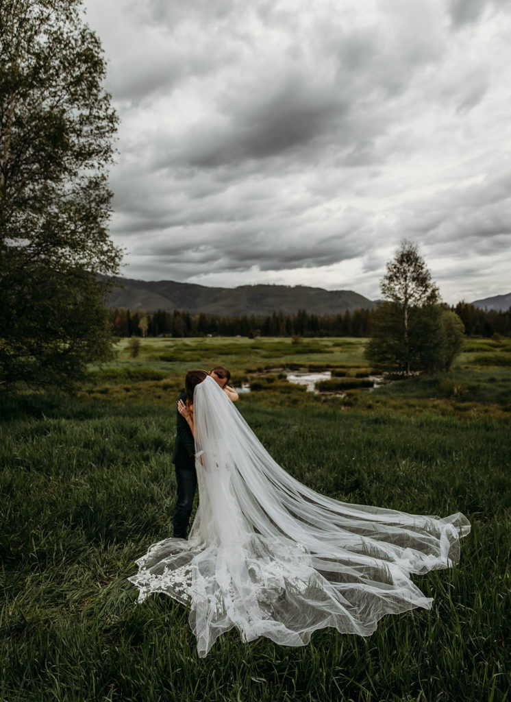 Bride and groom Montana wedding portraits near Glacier National Park