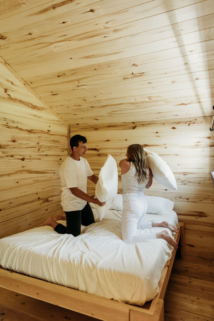 Couples photoshoot in a cabin in glacier national park
