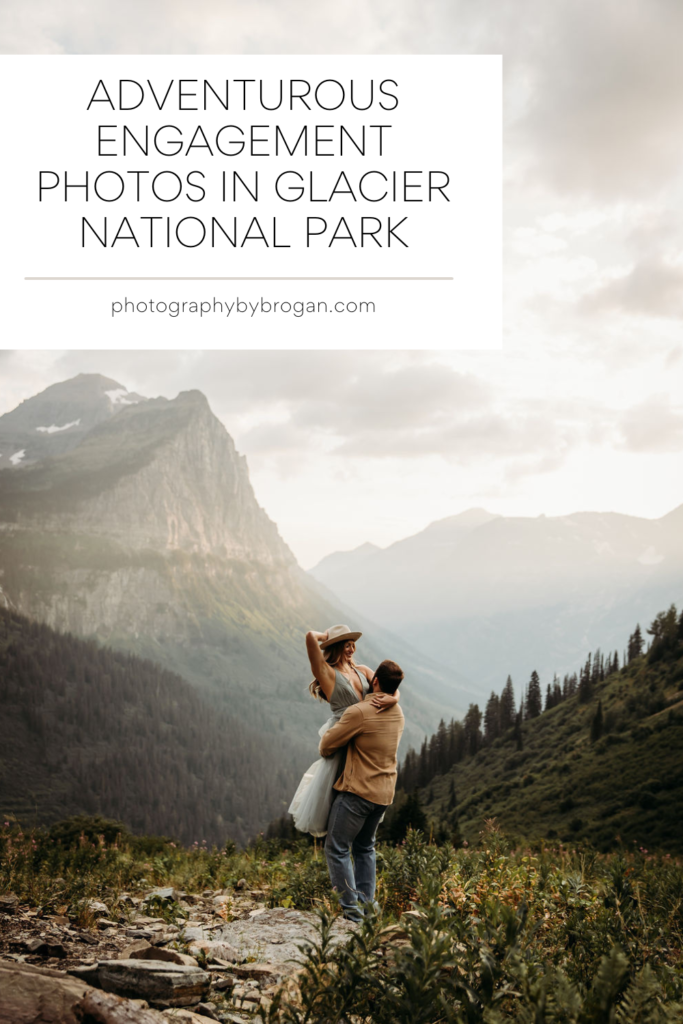 Couple posing for adventurous photos in Glacier National Park