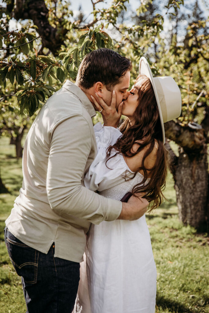 Surprise proposal orchard mini session in Montana
