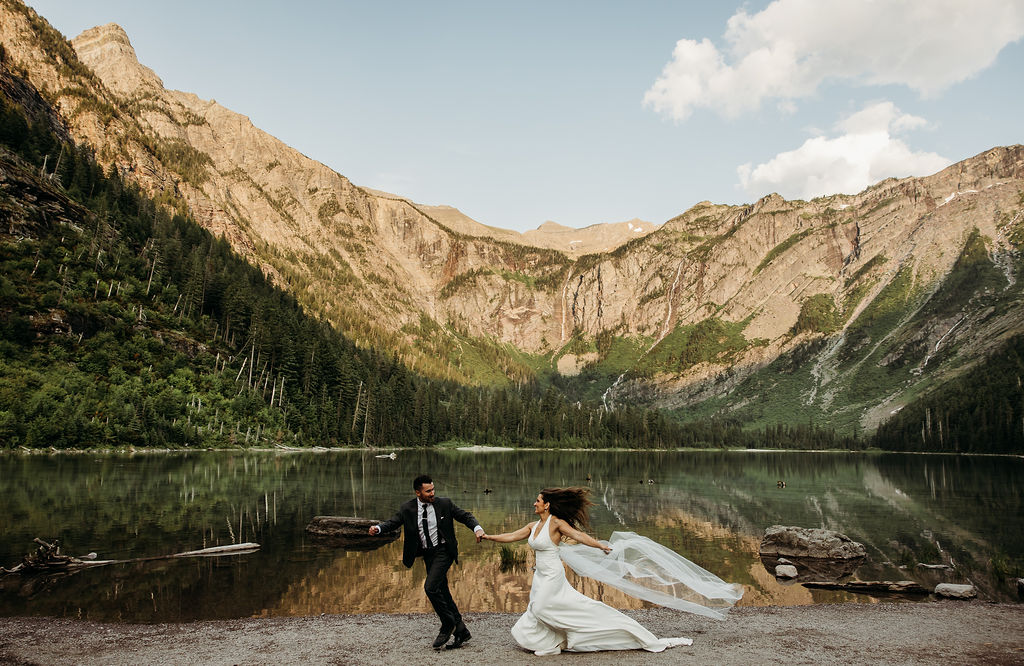 Bride and groom portraits from adventurous elopement in Glacier National Park