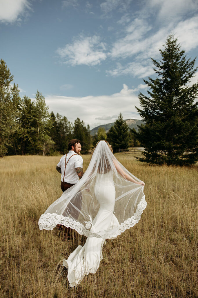 Bride and groom portraits from a fall wedding in Glacier National Park