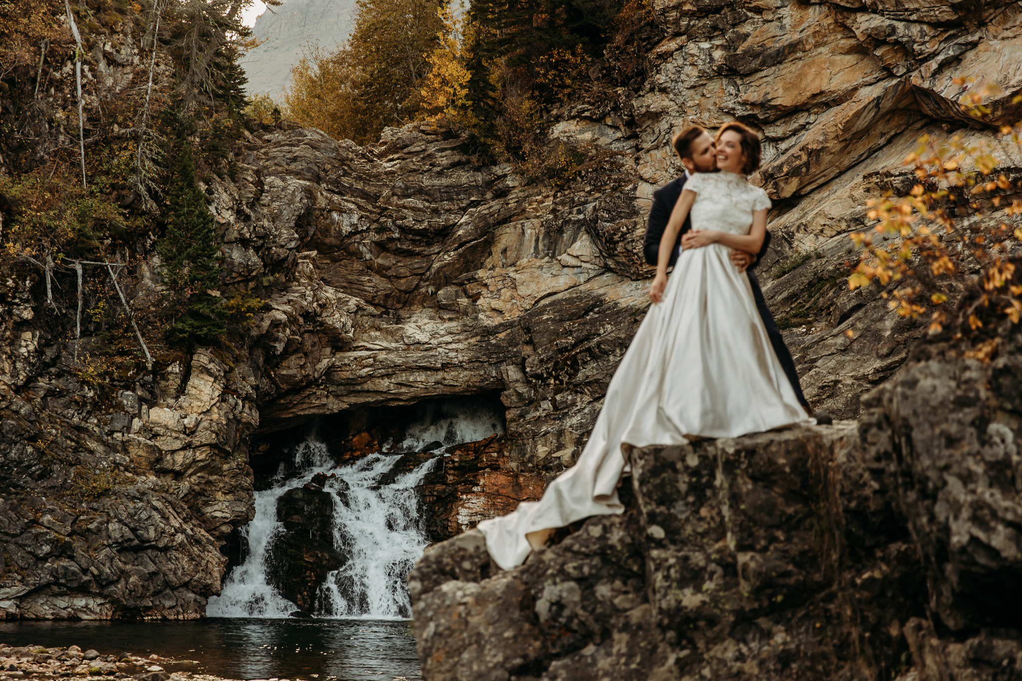 Bride and groom pictures at Virginia Falls