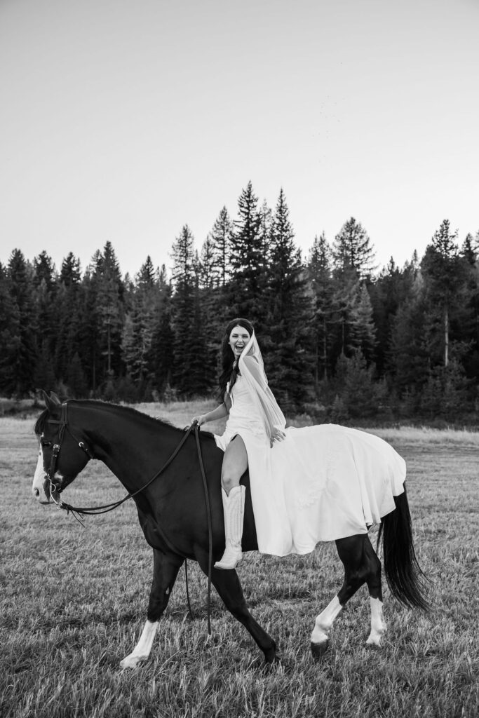 Western bride sitting on a horse