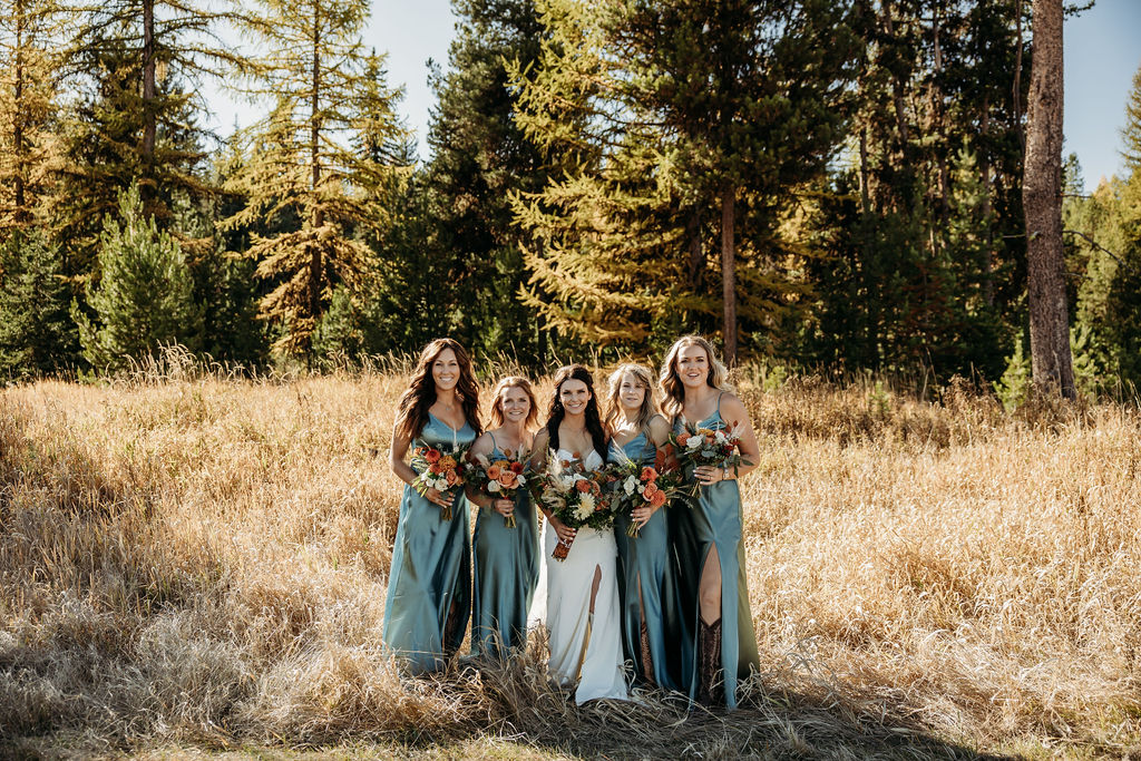 Bride and bridesmaids photos from a fall western wedding in Montana at Star Meadows Ranch
