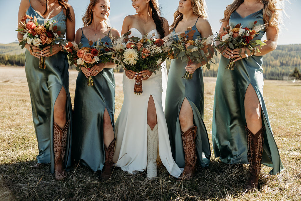 Bride and bridesmaids photos from a fall western wedding in Montana at Star Meadows Ranch