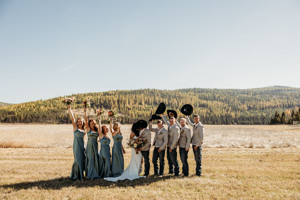 Wedding party photo from a fall western wedding in Montana at Star Meadows Ranch