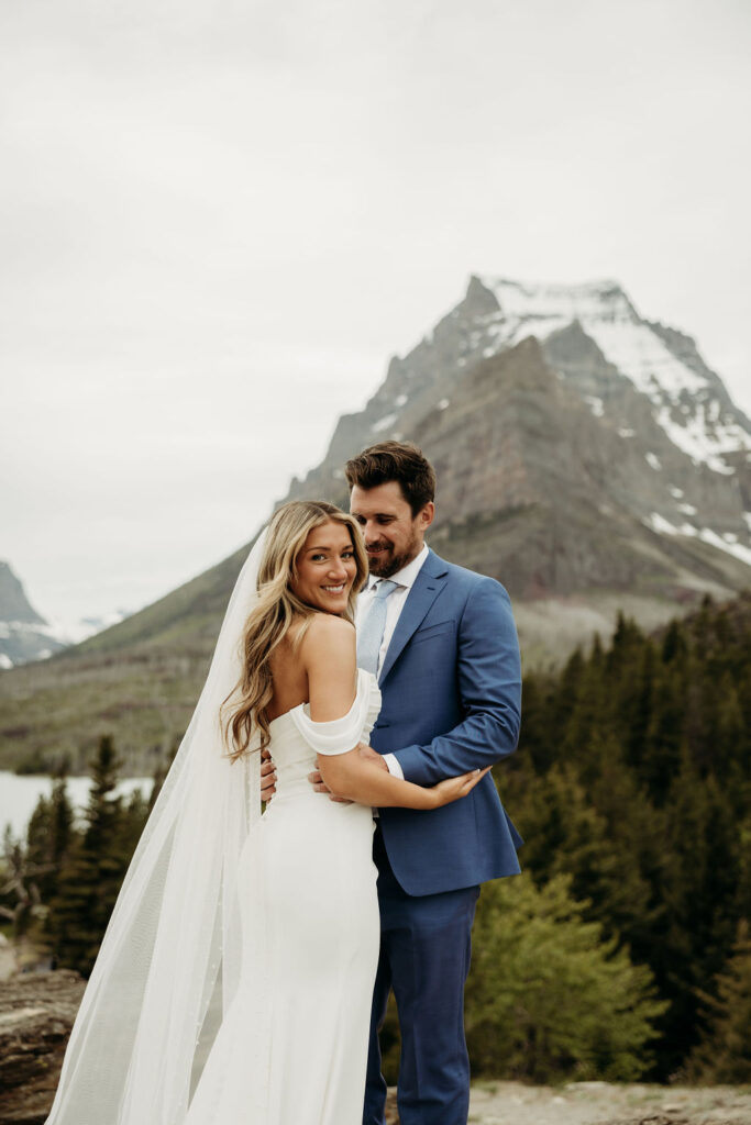 couple posing in gap for their elopement
