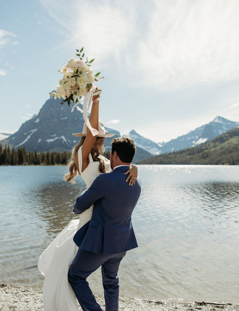 couple posing in gap for their elopement