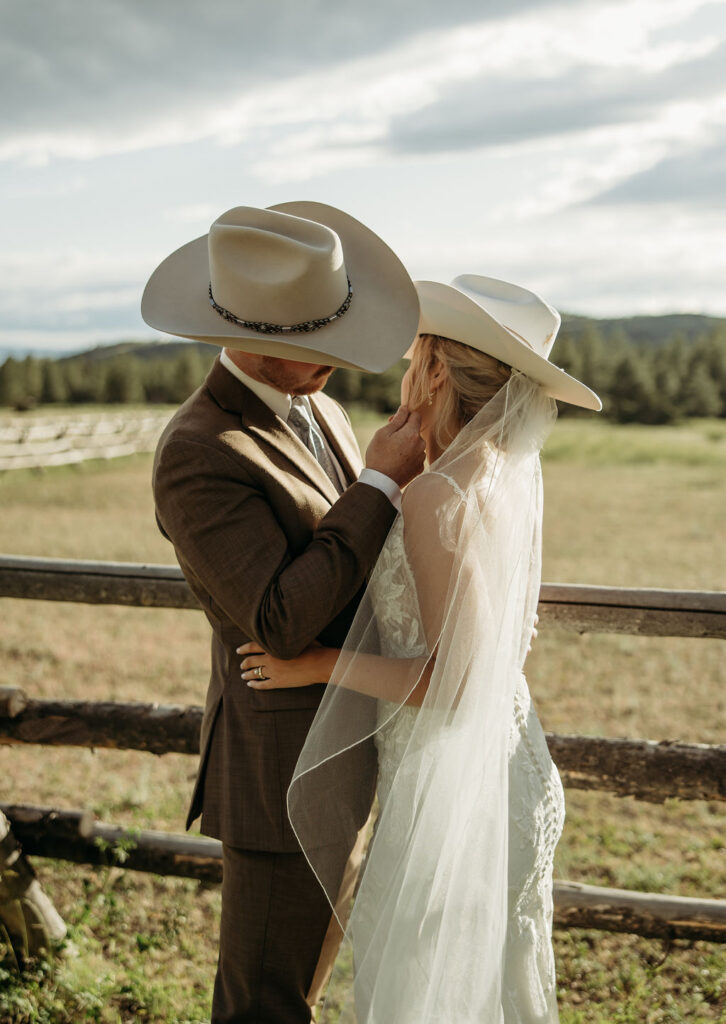 bride and groom posing for wedding portraits
