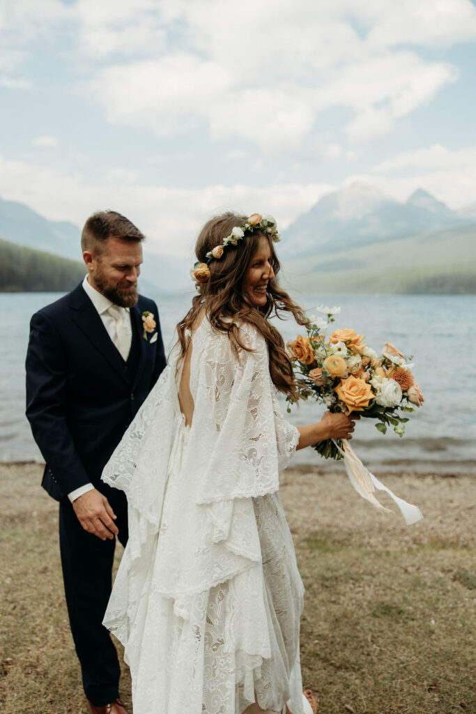 an outdoor elopement photoshoot in montana at bowman lake
