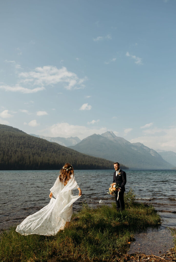 couple in montana having their elopement at bowman lake
