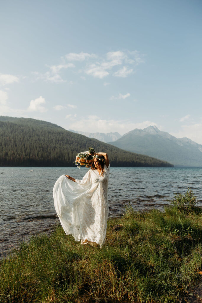 an outdoor elopement photoshoot in montana at bowman lake