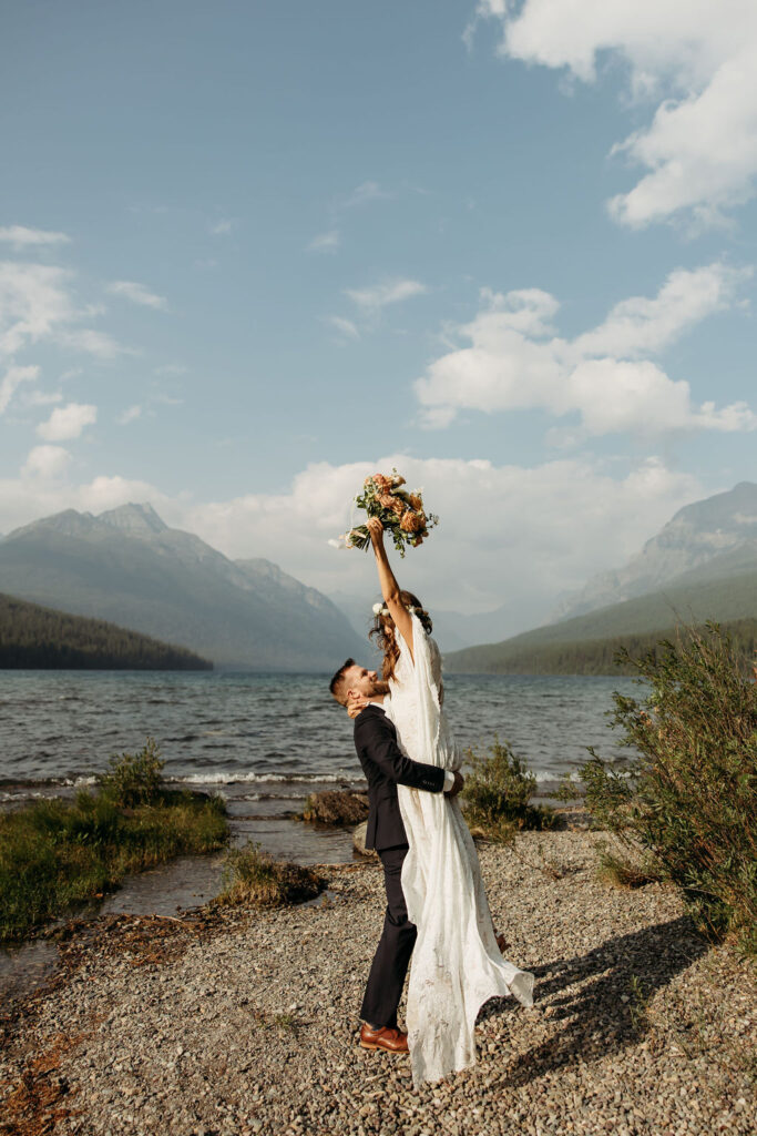 an outdoor elopement photoshoot in montana at bowman lake
