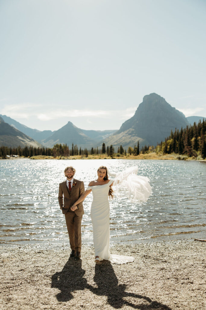 couple taking outdoor elopement photos
