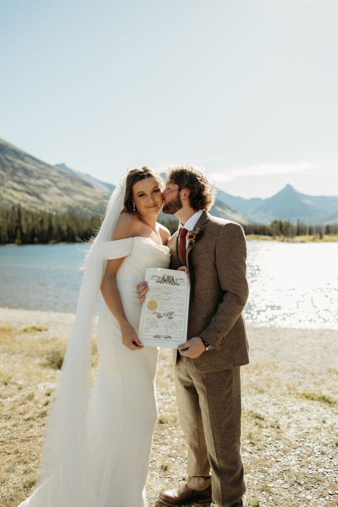 couple taking outdoor elopement photos
