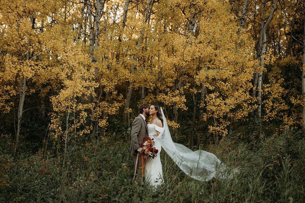 couple taking outdoor elopement photos
