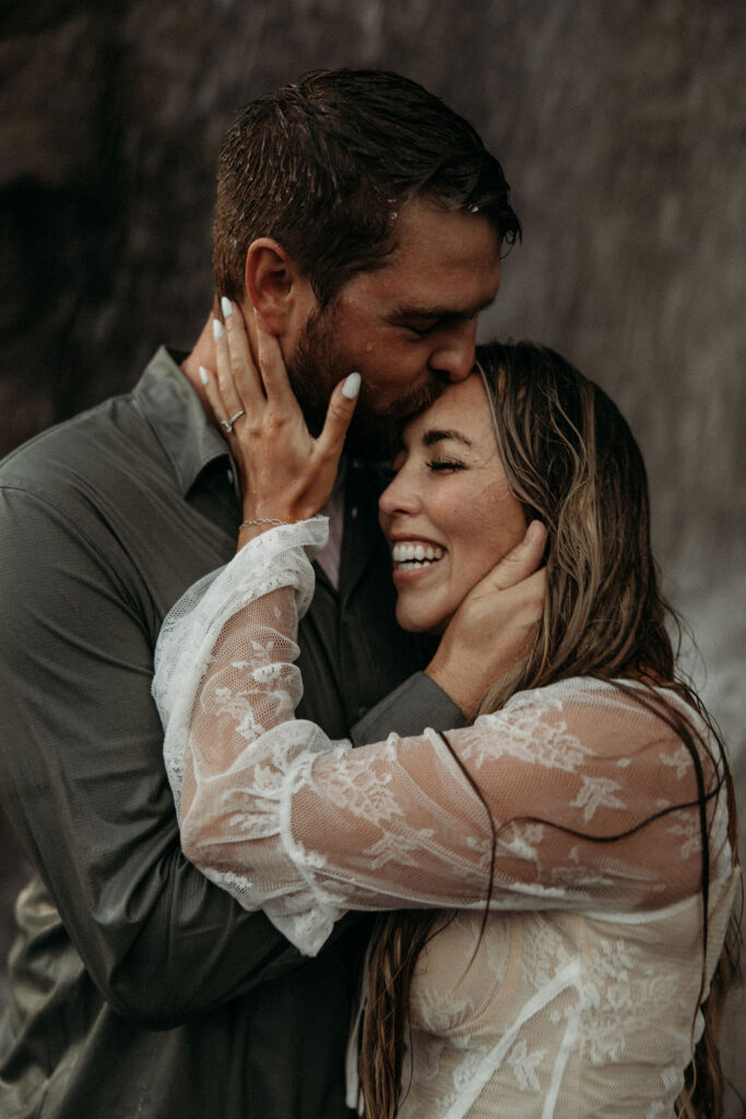 couple taking engagement pictures in montana
