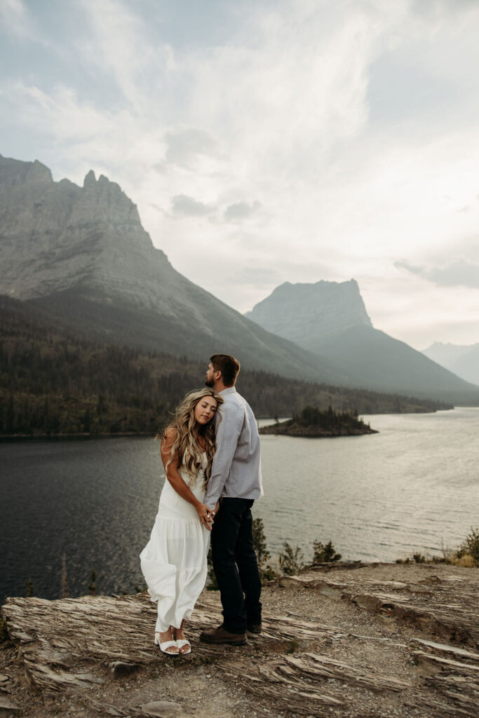 couple taking engagement pictures in montana
