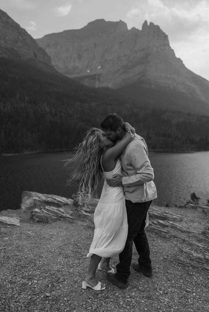 couple taking engagement pictures in montana