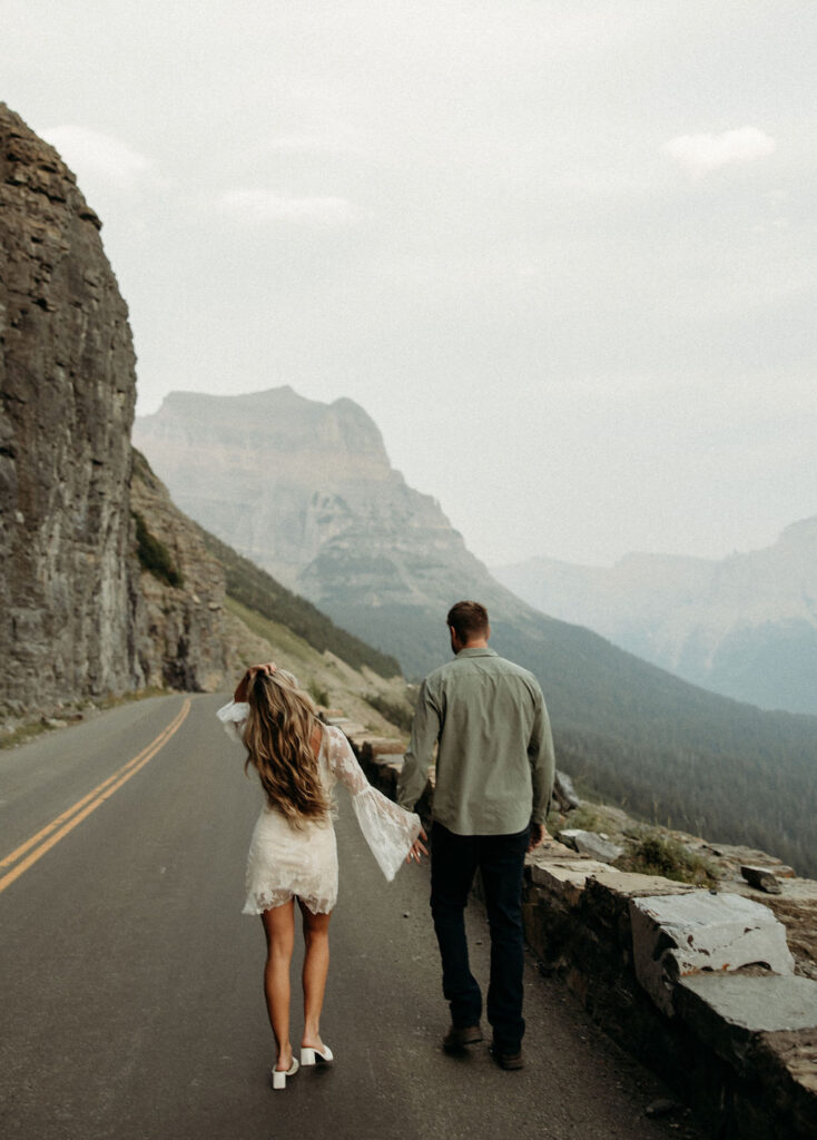 couple taking engagement pictures in montana
