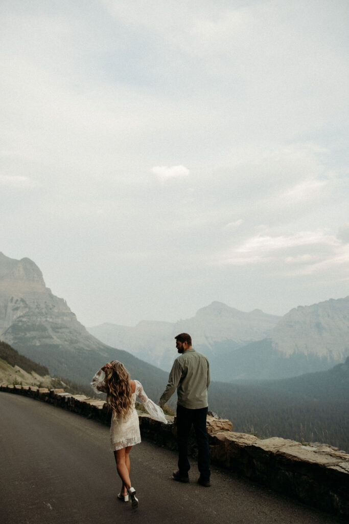 couple taking engagement pictures in montana