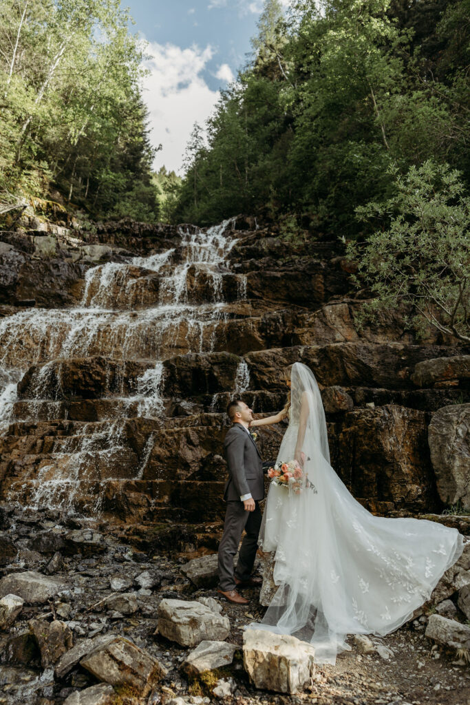 An outdoor wedding photoshoot 
