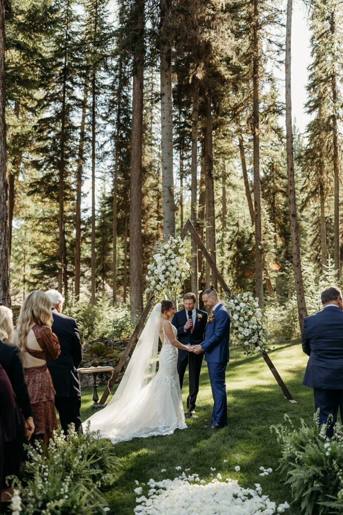 Bride and groom during their Montana wedding ceremony.