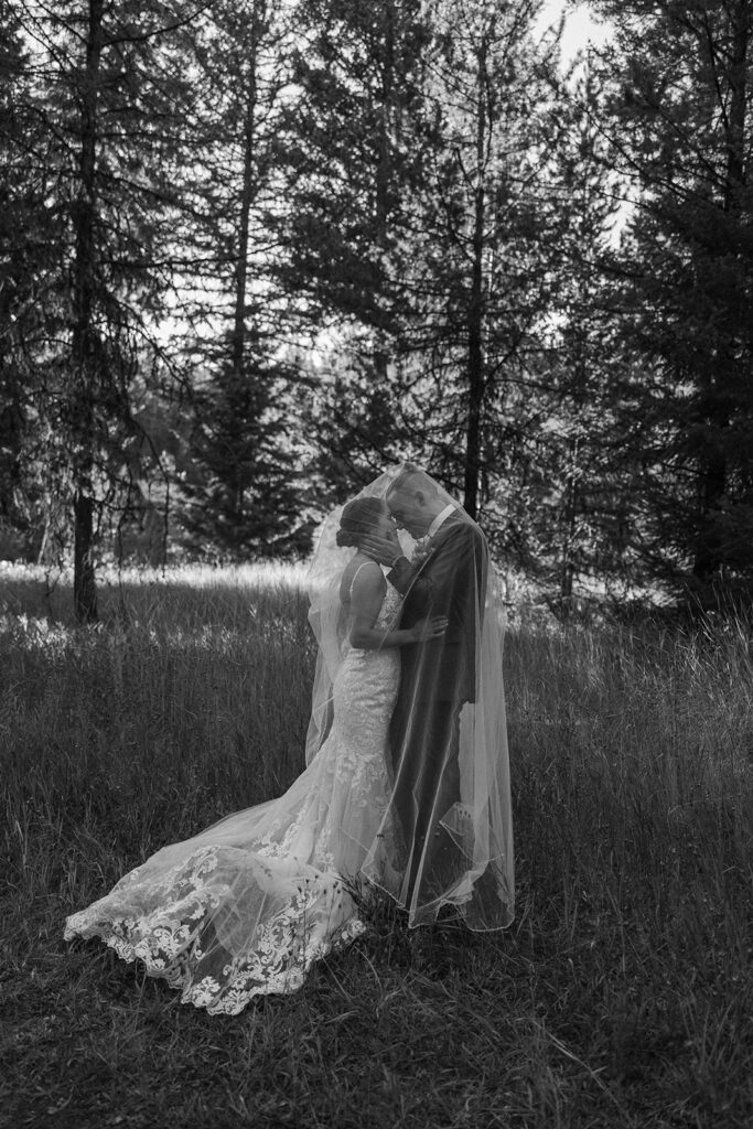 Bride and groom during their Montana wedding day.