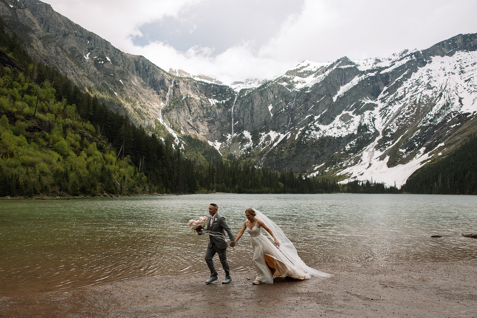 couple posing for elopement portraits in GNP