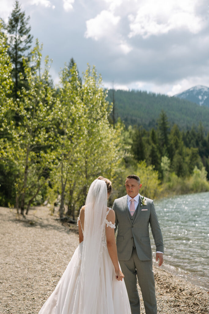 Intimate wedding ceremony surrounded by nature in Glacier National Park
