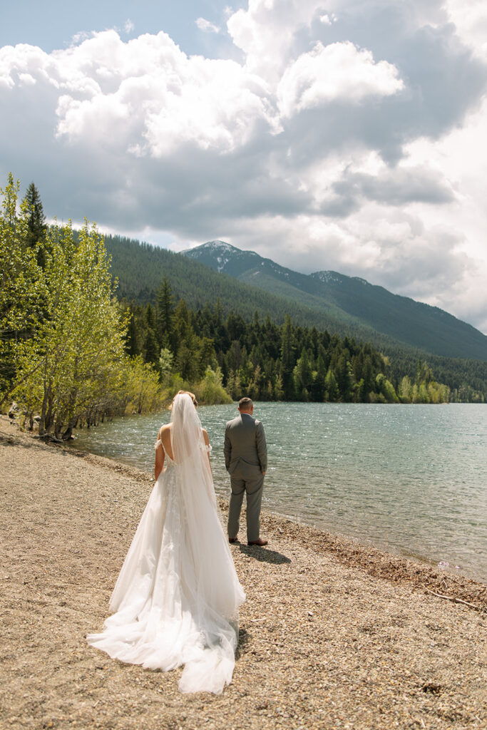 Intimate wedding ceremony surrounded by nature in Glacier National Park
