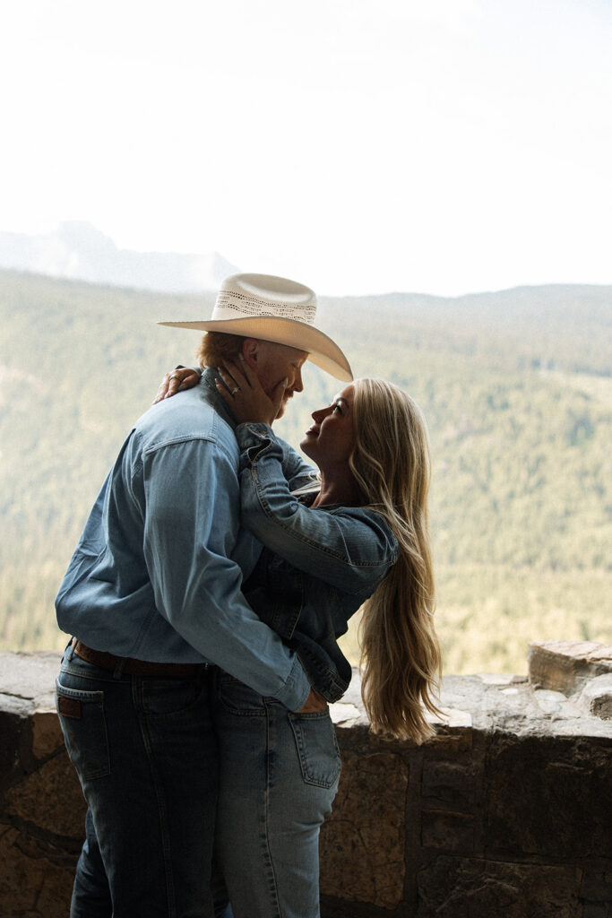 Playful engagement session with Olivia and Alex exploring the mountains at sunrise.
