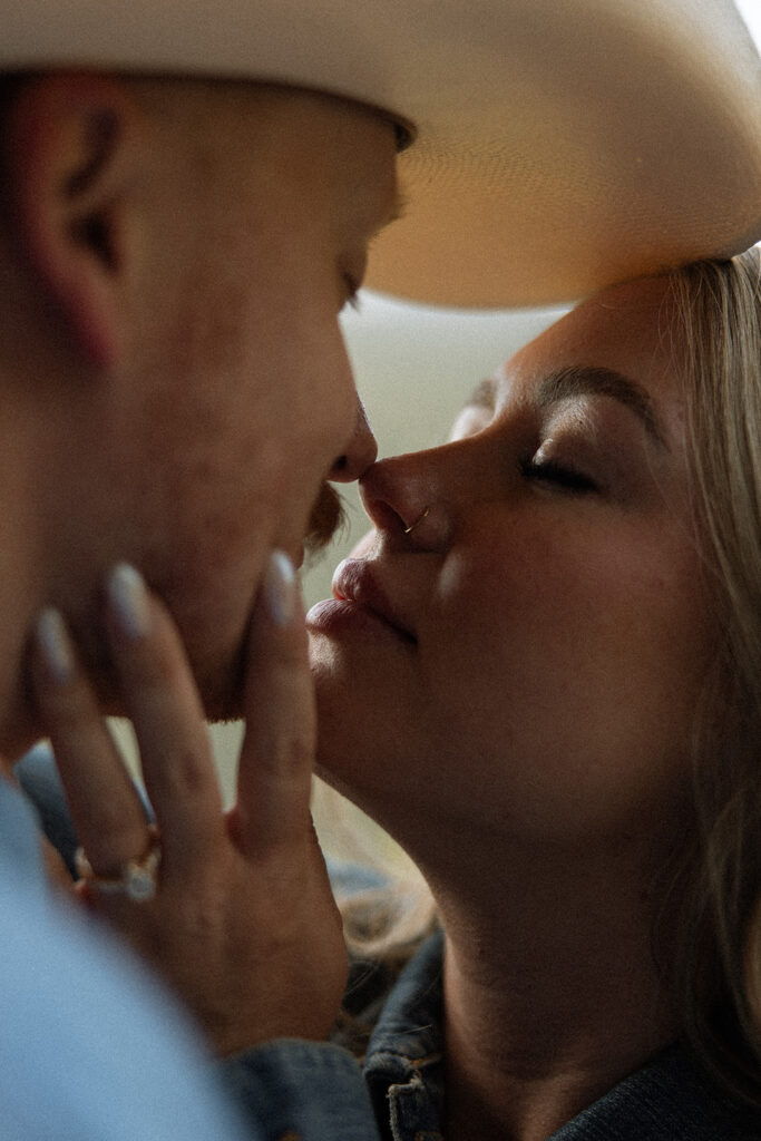 Playful engagement session with Olivia and Alex exploring the mountains at sunrise.
