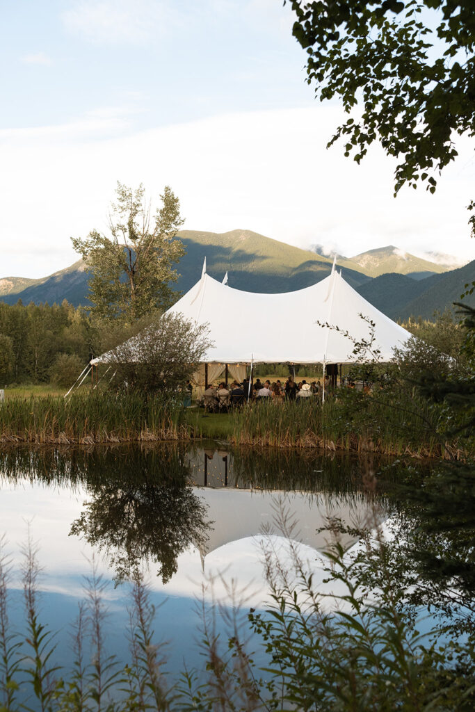Guests enjoying the reception at an outdoor ranch wedding in Montana
