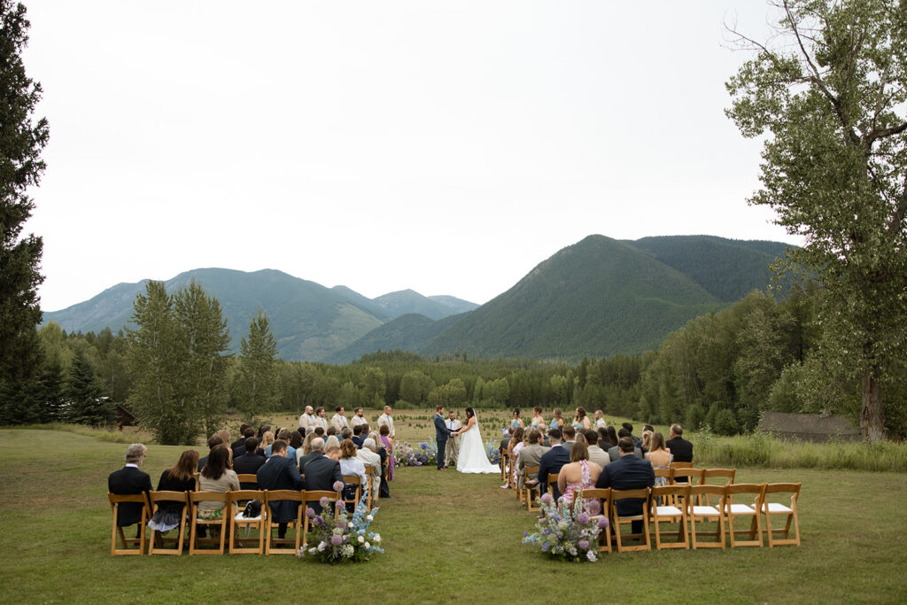 Scenic mountain backdrop at a Green Valley Ranch wedding ceremony
