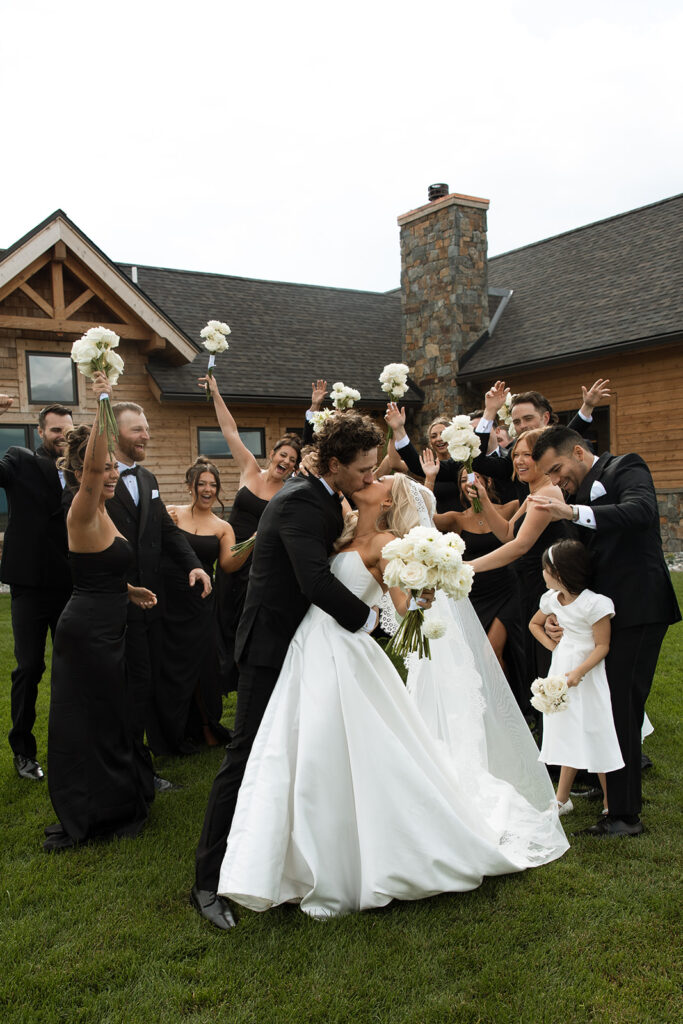 bridal party posing in montana