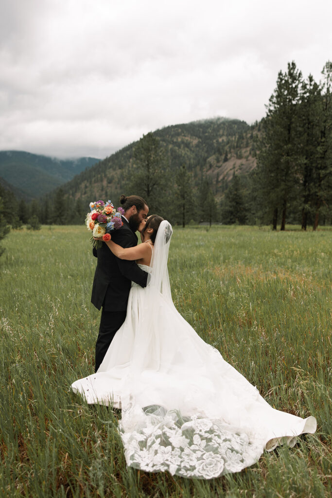 Intimate wedding ceremony with natural outdoor backdrop in Montana