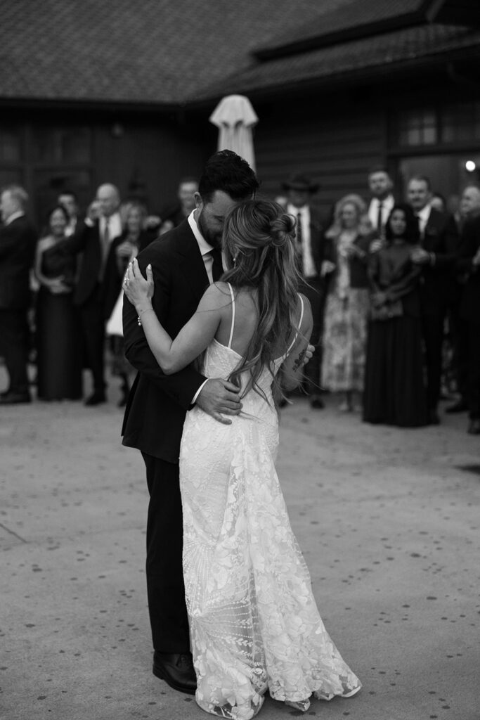 Intimate wedding reception with natural outdoor backdrop in Montana