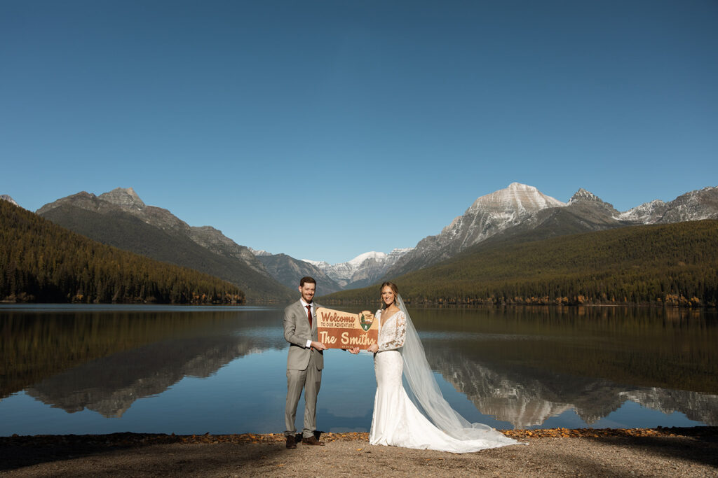 Scenic mountain reflection on Bowman Lake in Glacier National Park, Montana
