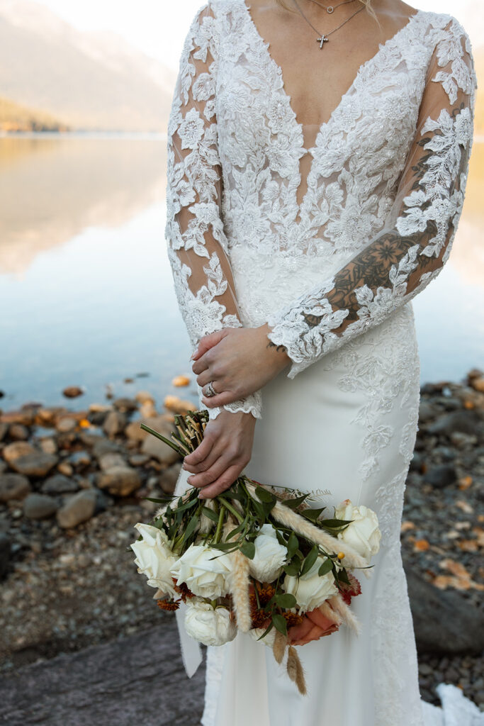 Scenic mountain reflection on Bowman Lake in Glacier National Park, Montana
