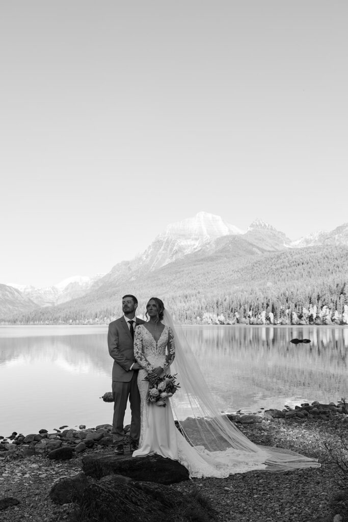 Scenic mountain reflection on Bowman Lake in Glacier National Park, Montana
