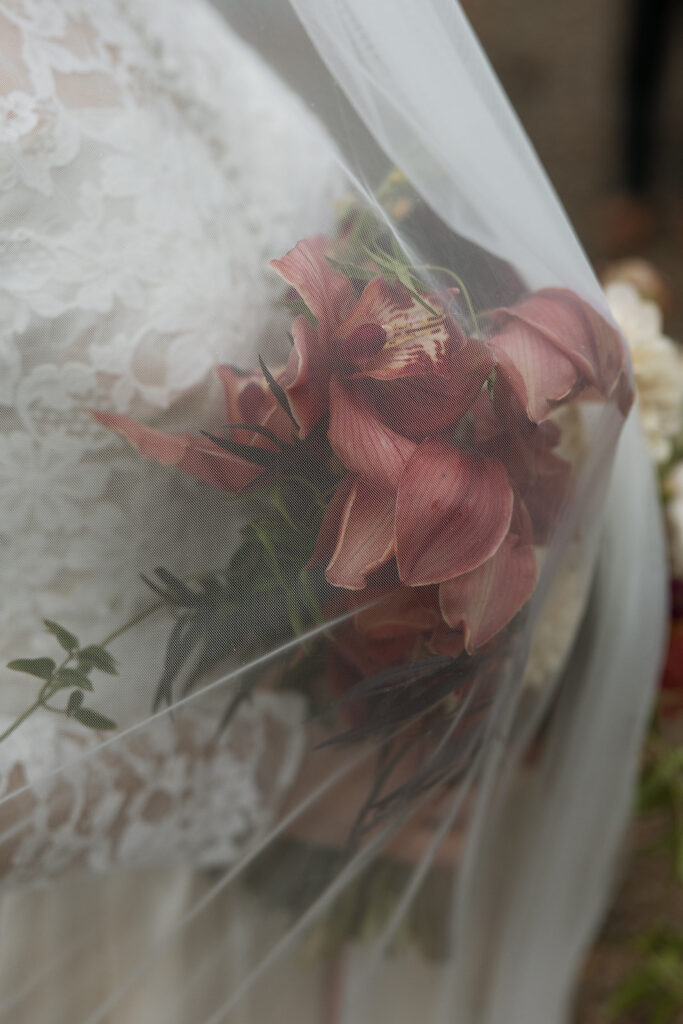 Couple eloping in Glacier National Park with mountain views in the background
