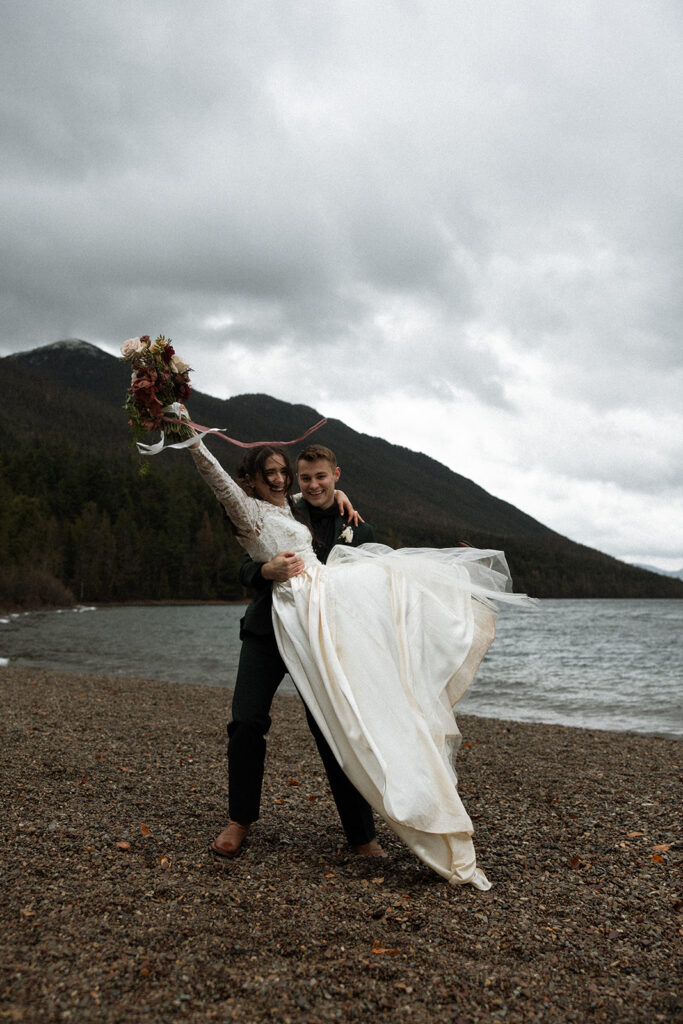 Romantic elopement photos taken on a moody day