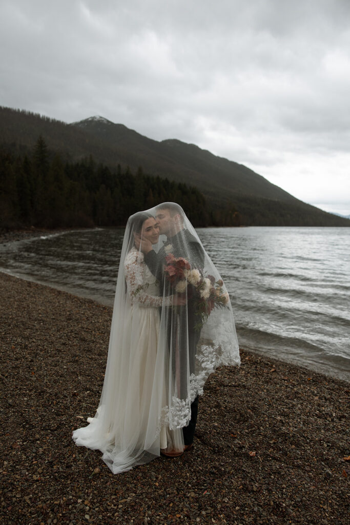 Romantic elopement photos taken on a moody day
