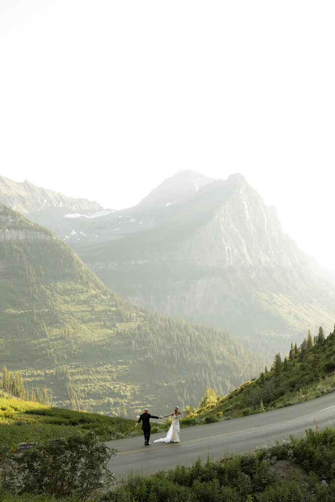 Scenic Glacier National Park elopement location with alpine peaks and soft light, photographed by a Montana photographer.
