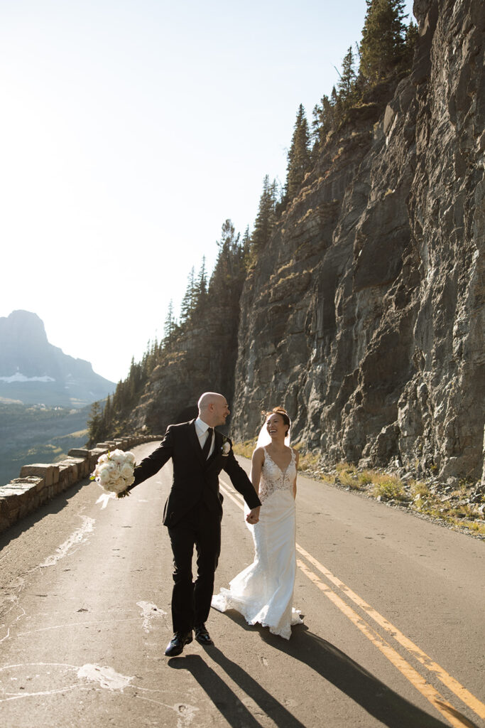 Scenic Glacier National Park elopement location with alpine peaks and soft light, photographed by a Montana photographer.
