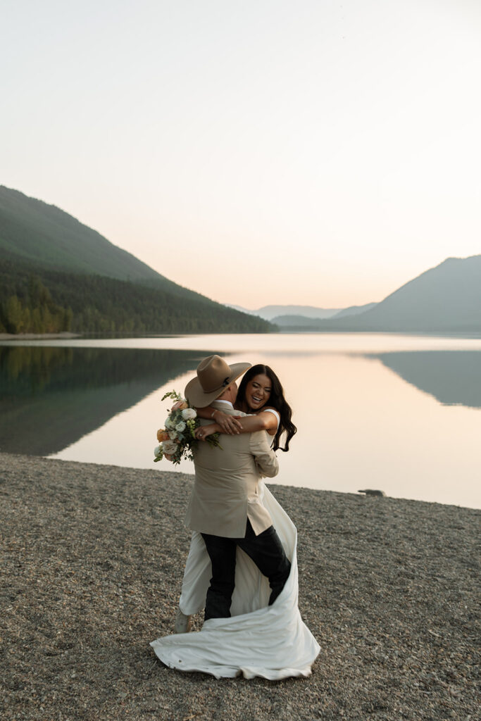 Newlyweds sharing a quiet moment together in nature after their ceremony.